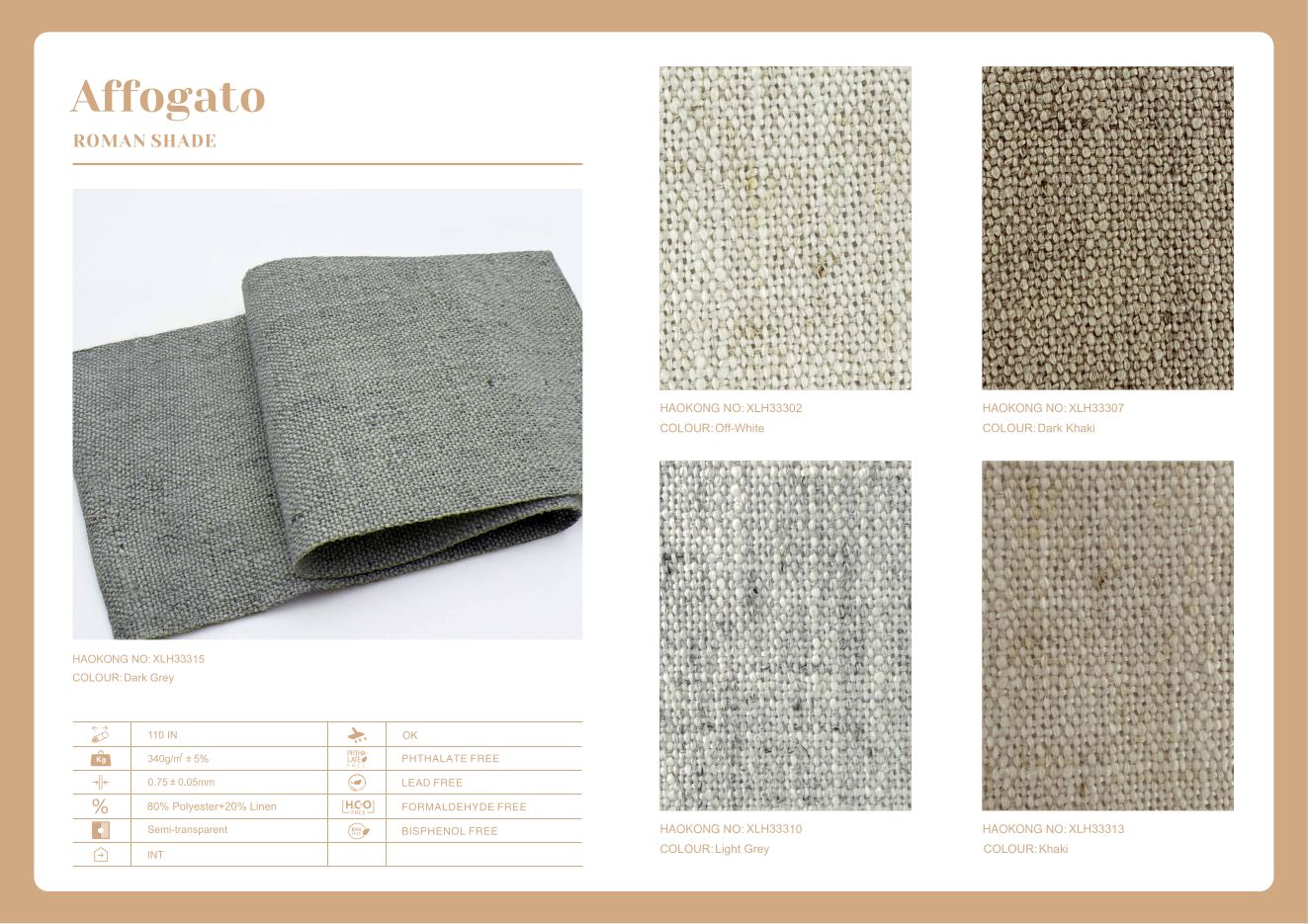 Affogato Roman Shades supplier fabric sheet