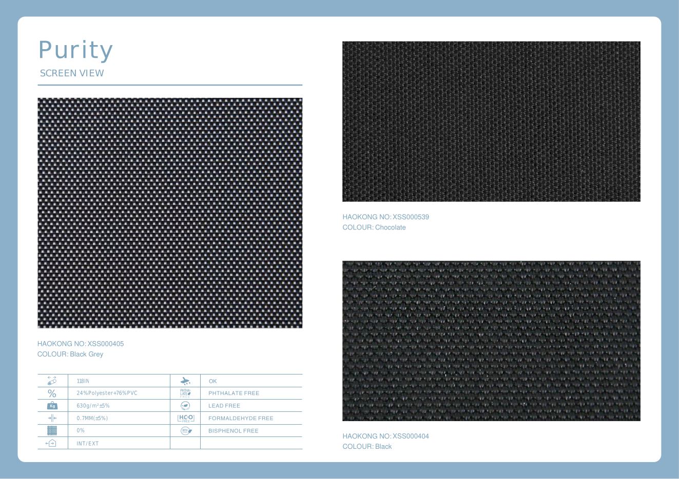 Purity Screen View supplier fabric sheet