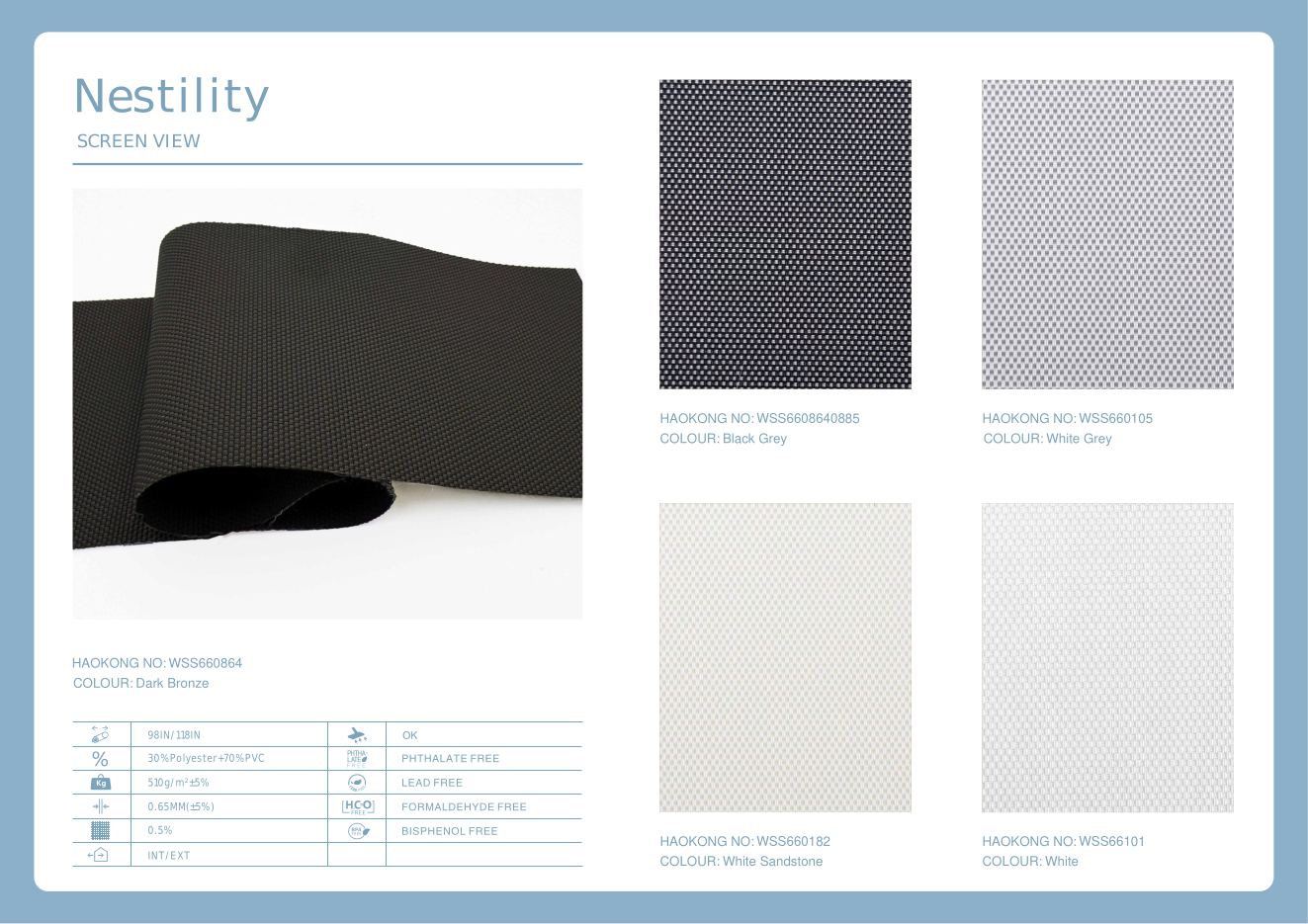 Nestility Screen View supplier fabric sheet