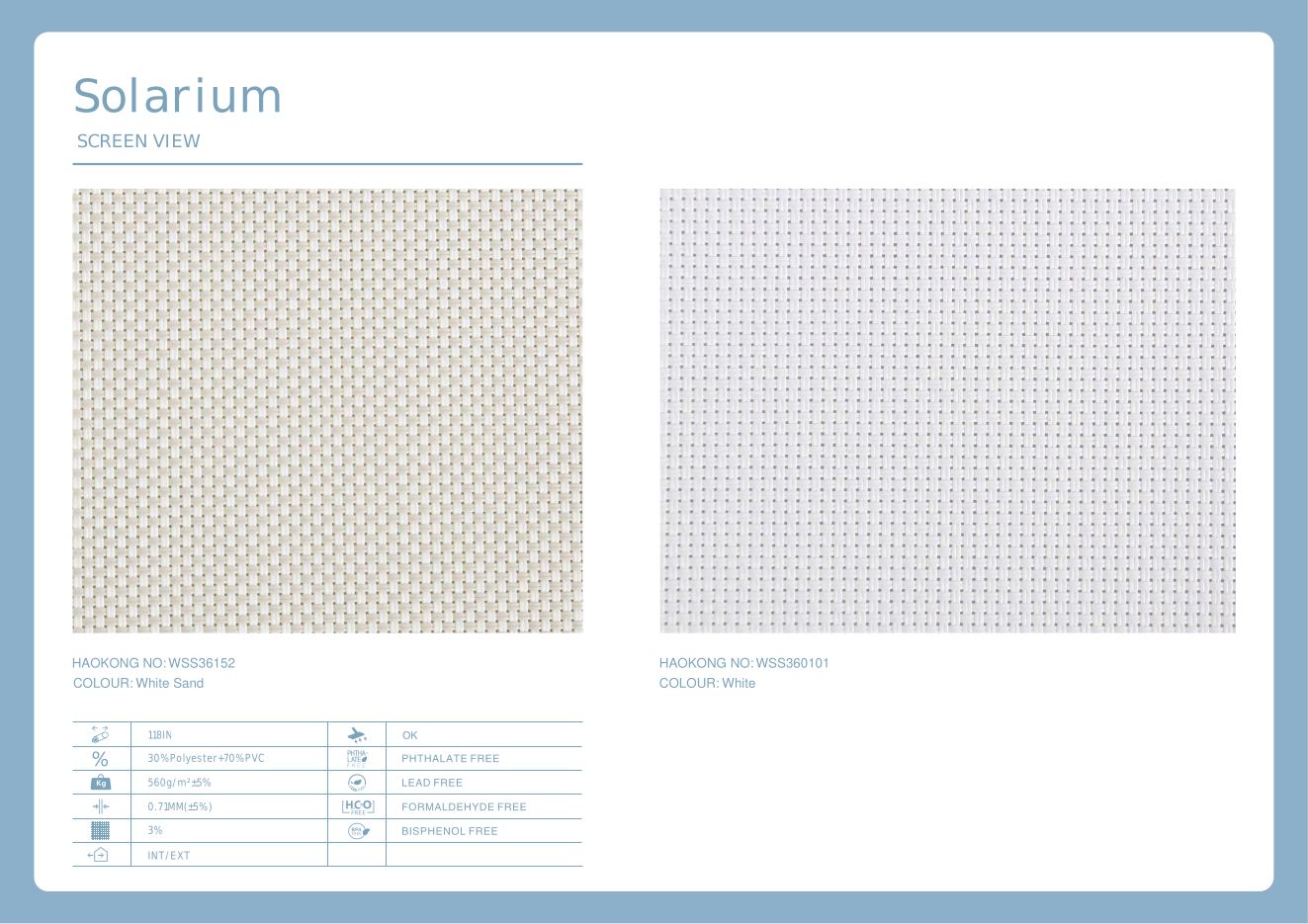Solarium Screen View supplier fabric sheet