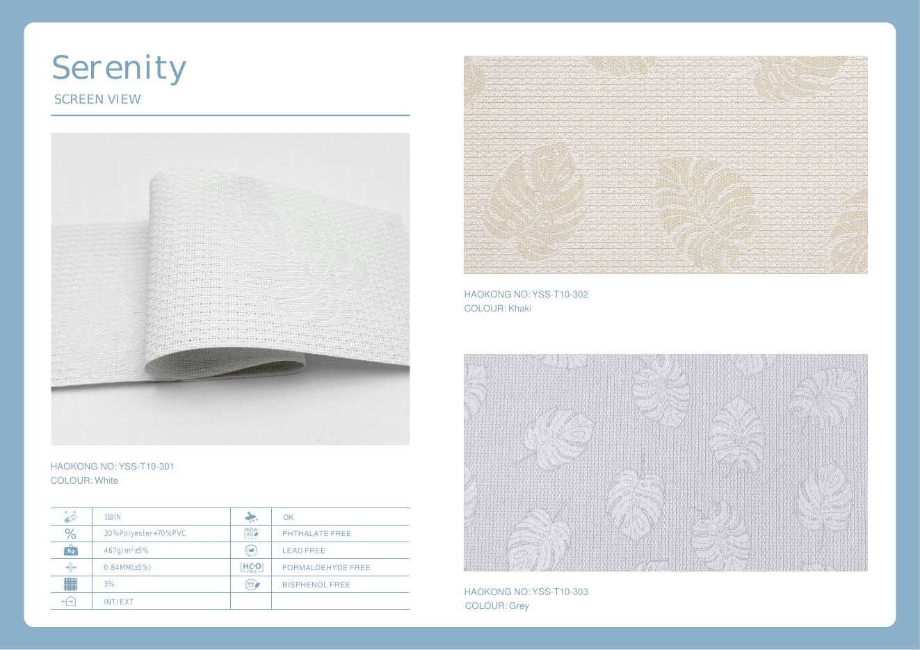 Serenity Screen View supplier fabric sheet