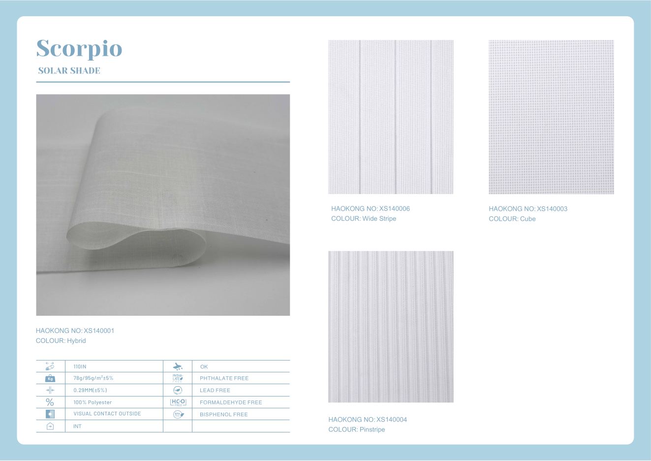 Scorpio Solar Shades supplier fabric sheet