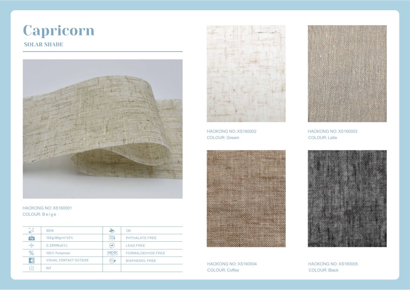 Capricorn Solar Shades supplier fabric sheet